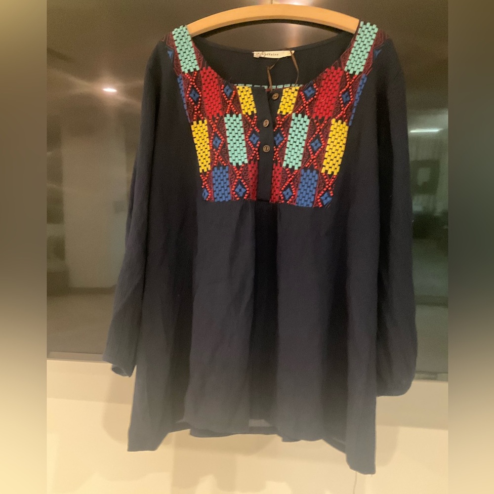 NWOT Multicolored Embroidered & Beaded Top XL